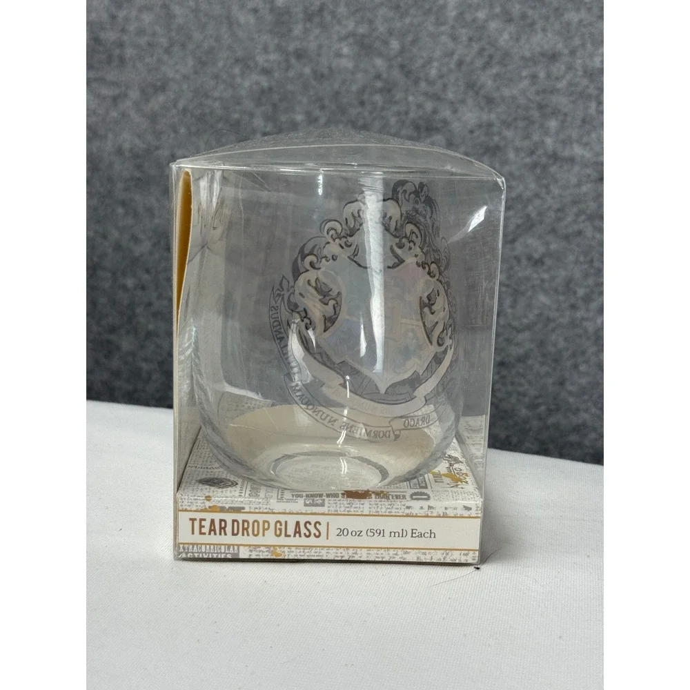 Harry Potter Hogwarts Crest Tear Drop Glass 20oz Silver Buffalo New‎ in Box